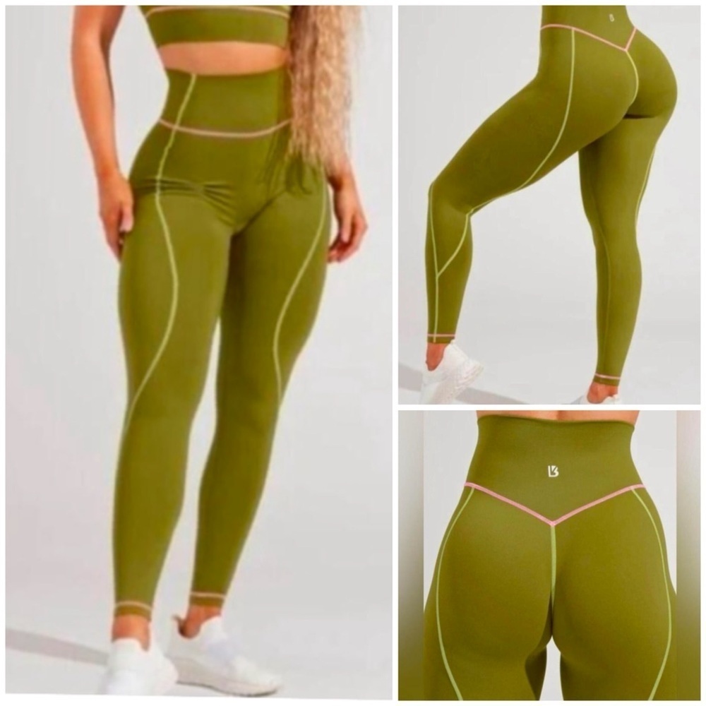 BuffBunny Loch Ness contrast stitching leggings, Color Olivia Olive, size M